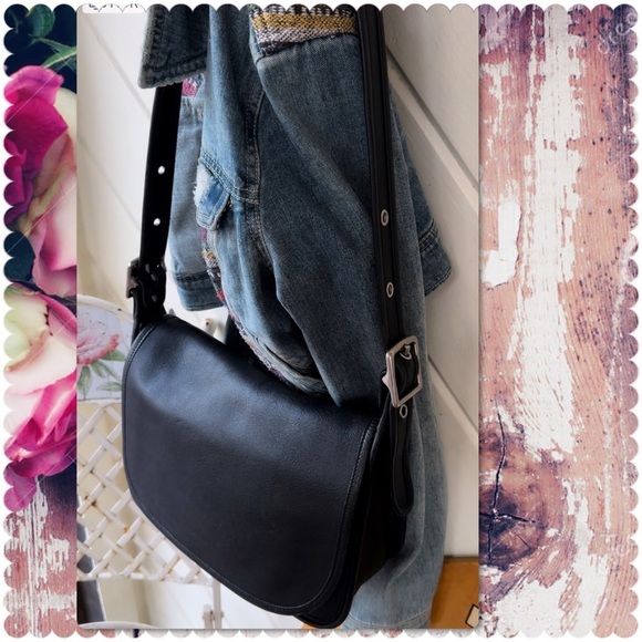 VINTAGE COACH BLACK LEATHER & NICKEL PATRICIA’S LEGACY CROSSBODY SADDLE BAG 9951 - Picture 6 of 15